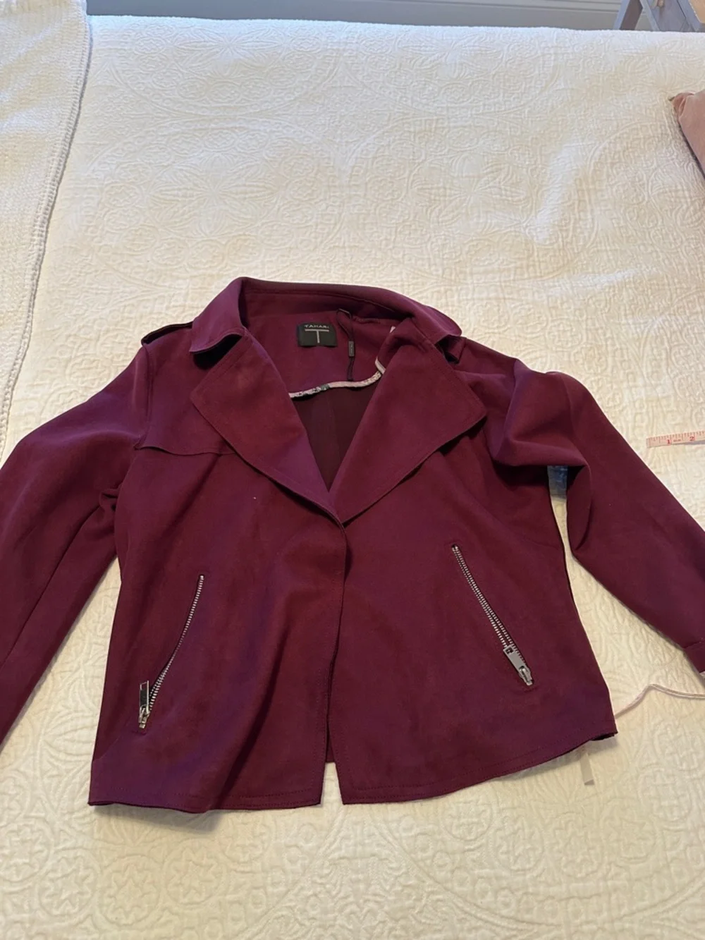 Tahari Deep Plum Zip-Front Blazer Jacket - Picture 2 of 16
